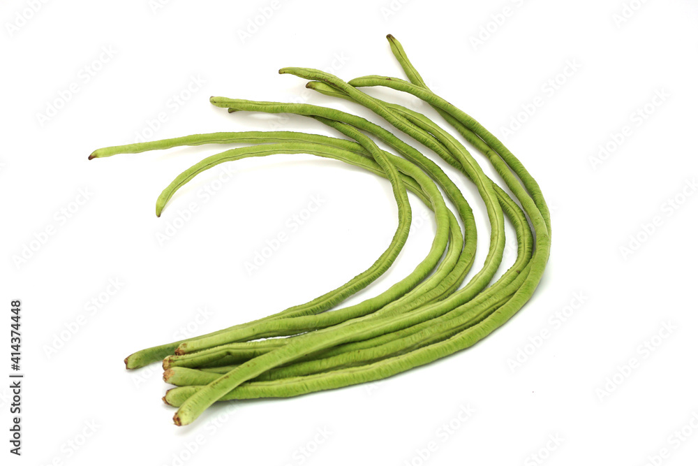 Pile of Long beans (yardlong bean) isolated on a white background. Pile of Long beans (yardlong bean) isolated on a white background.