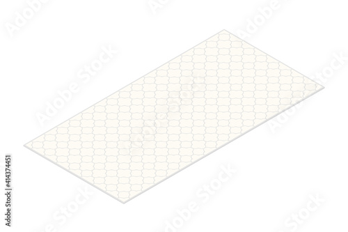 Isometric beige carpet with abstract arabic gray pattern. Vector isometric illustration. 3D flat style vector illustration. Carpet on white background