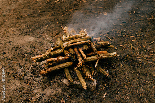 Close up fuming bonfire