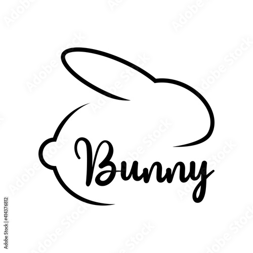 Logotipo con texto manuscrito Bunny con contorno de conejo en lineas hechas a mano en color negro