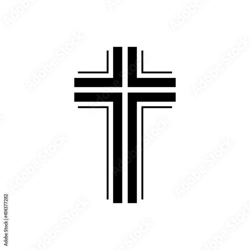 Símbolo cristiano. Logotipo con contorno de cruz con lineas en color negro