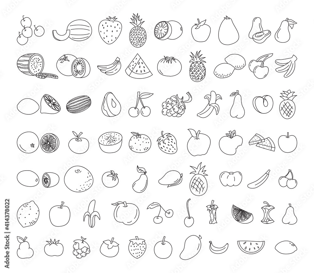fruit element doodle set. fruit vector doodle illustration. Vegetarian healthy food, sketch of food for menu illustration fruit element doodle set. fruit vector doodle illustration. Vegetarian healthy food, sketch of food for menu illustration