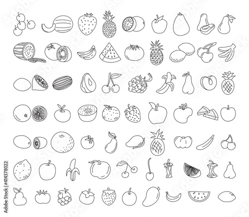 fruit element doodle set. fruit vector doodle illustration. Vegetarian healthy food  sketch of food for menu illustration
