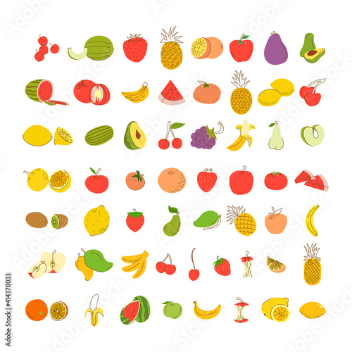 fruit coloring element set. Set of fruit Vector illustration