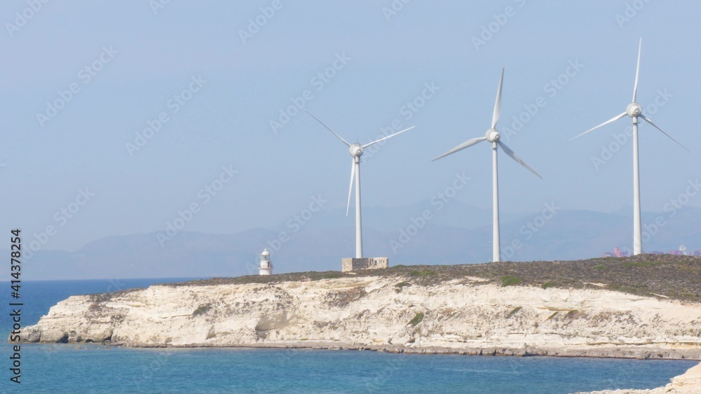 Wind turbines in Bozcaada, Canakkale, Turkey.