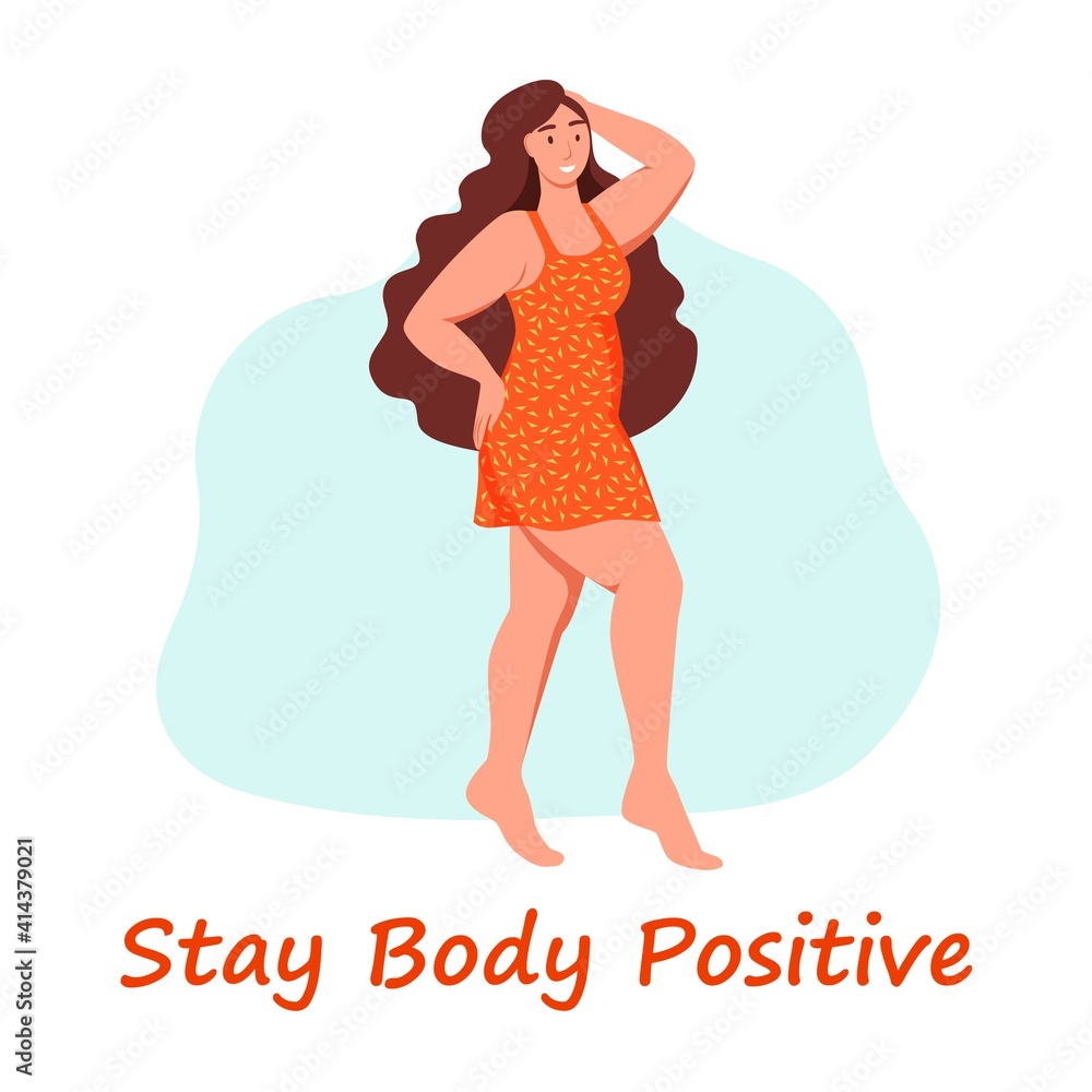 Curvy woman. Plus size girl. The concept of body positivity, self-love. Love your body. Flat cartoon vector illustration. Curvy woman. Plus size girl. The concept of body positivity, self-love. Love your body. Flat cartoon vector illustration.