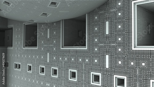 Foto 3D fractal wall with windows and a vault
