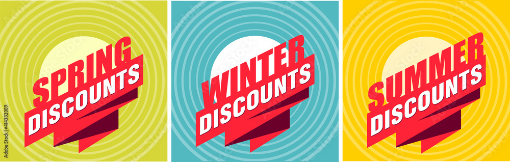Set of seasonal discount tags or promo labels for discounts advertising