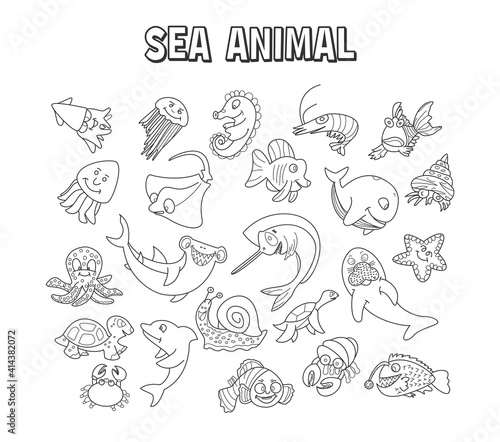 set of element doodle sea animal. Set of sea animal