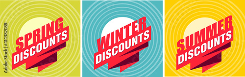 Set of seasonal discount tags or promo labels for discounts advertising