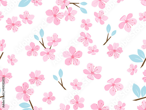 Seamless pattern with Sakura flowers on a white background vector illustration.