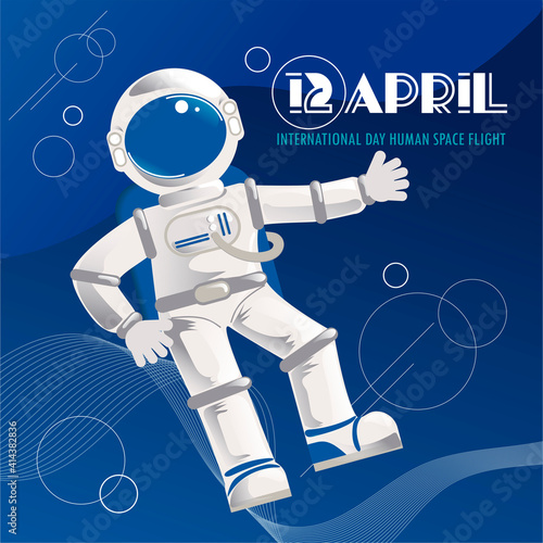 International day human space flight. An astronaut in space.  Space exploration.  Vector illustration of an astronaut