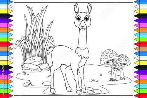 coloring vicuna animal cartoon for kids