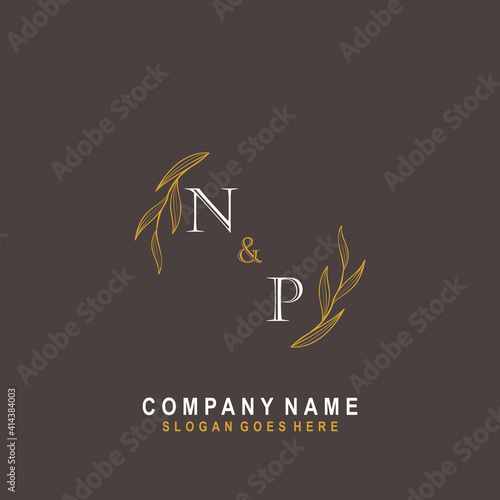 Initial NP beauty monogram and elegant logo design, handwriting logo of initial signature, wedding, fashion, floral and botanical with creative template