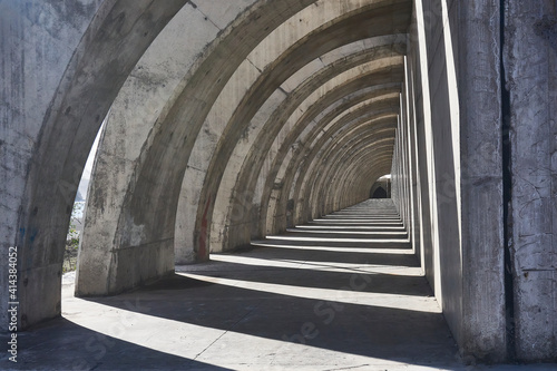 Concrete arches in endless rows at the boat harbour on La Palma, Canary Islands
