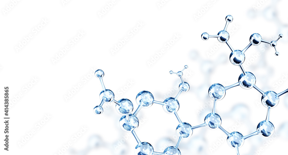 Horizontal banner with models of abstract molecular structure - obrazy, fototapety, plakaty 