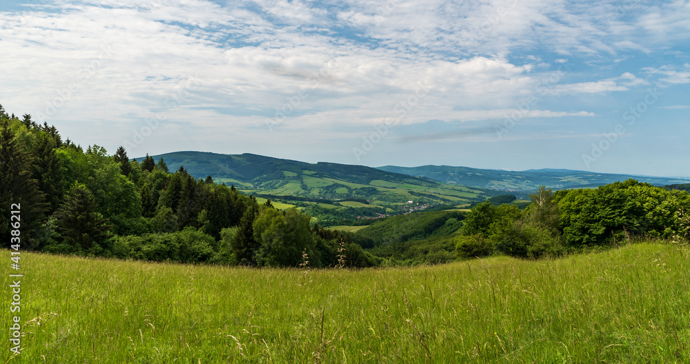 View from meadow bellow Pozar hill summit in Bile Karpaty mountains in Czech republic View from meadow bellow Pozar hill summit in Bile Karpaty mountains in Czech republic