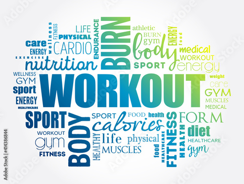 WORKOUT word cloud collage, fitness, health concept background