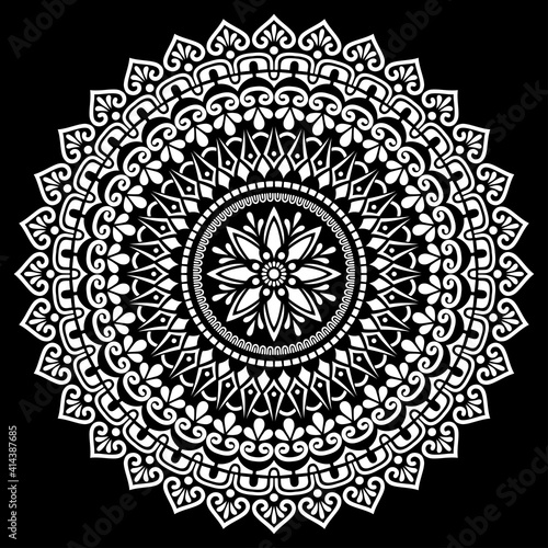 White mandala on black Pattern Stencil Doodles Sketch