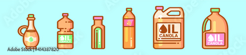 set of canola oil cartoon icon design template with various models. vector illustration isolated on blue background