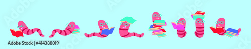 set of bookworm cartoon icon design template with various models. vector illustration isolated on blue background