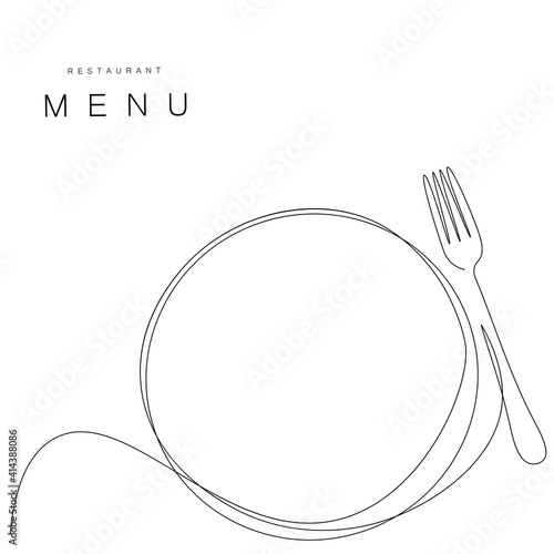 Menu restaurant, background plate and fork, vector illustration