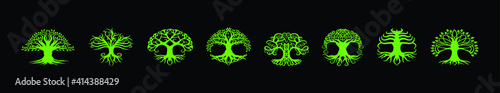 set of tree with root cartoon icon design template with various models. vector illustration isolated on black background
