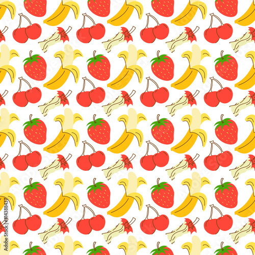 Fototapeta Naklejka Na Ścianę i Meble -  Seamless pattern of bright textured fruit on a white background. Seamless cute pattern with color hand drawn fruits