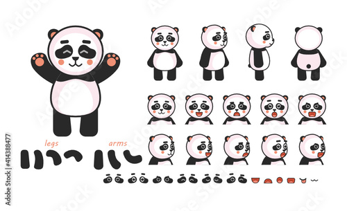 Cute panda bear creation kit. Create your own action, animation. Vector illustration