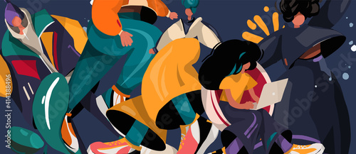 Set of illustrations with abstract people - poster. Lifestyle, street fashion. abstract characters, design shape - background