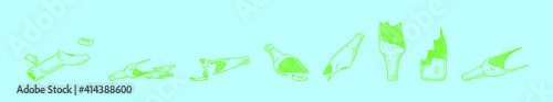set of broken bottle cartoon icon design template with various models. vector illustration isolated on blue background