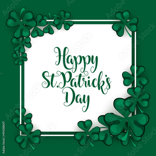 Saint Patrick's Day, Vector illustration brochure, holiday invitation, corporate celebration. shamrock, pot with gold coins, horseshoe, green ale on black background. Vector illustration.