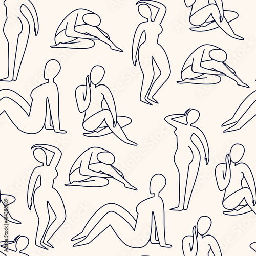 Naked women silhouettes. Simple seamless pattern for wallpaper, fabric, surface design. Line art illustration