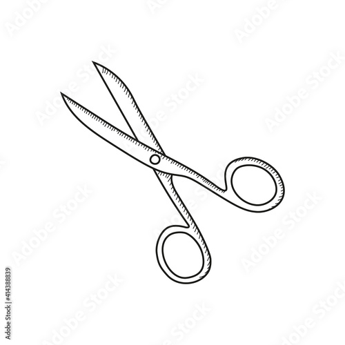 Vector scissors icon on white background. Sketch style design icon.