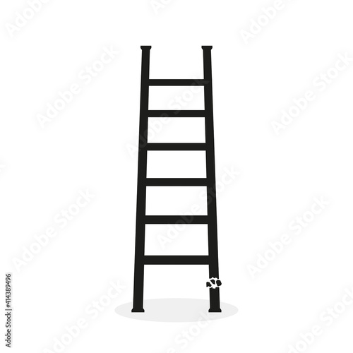 Vector icon of broken ladder with steps. Isolated illustration of stairs on white background