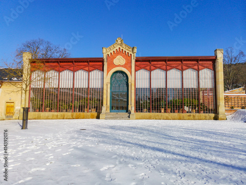 Empire Chateau with Museum of painter Josef Manes. Park and Castle Cechy pod Kosirem, Moravia, Czech during winter, covered with snow. photo