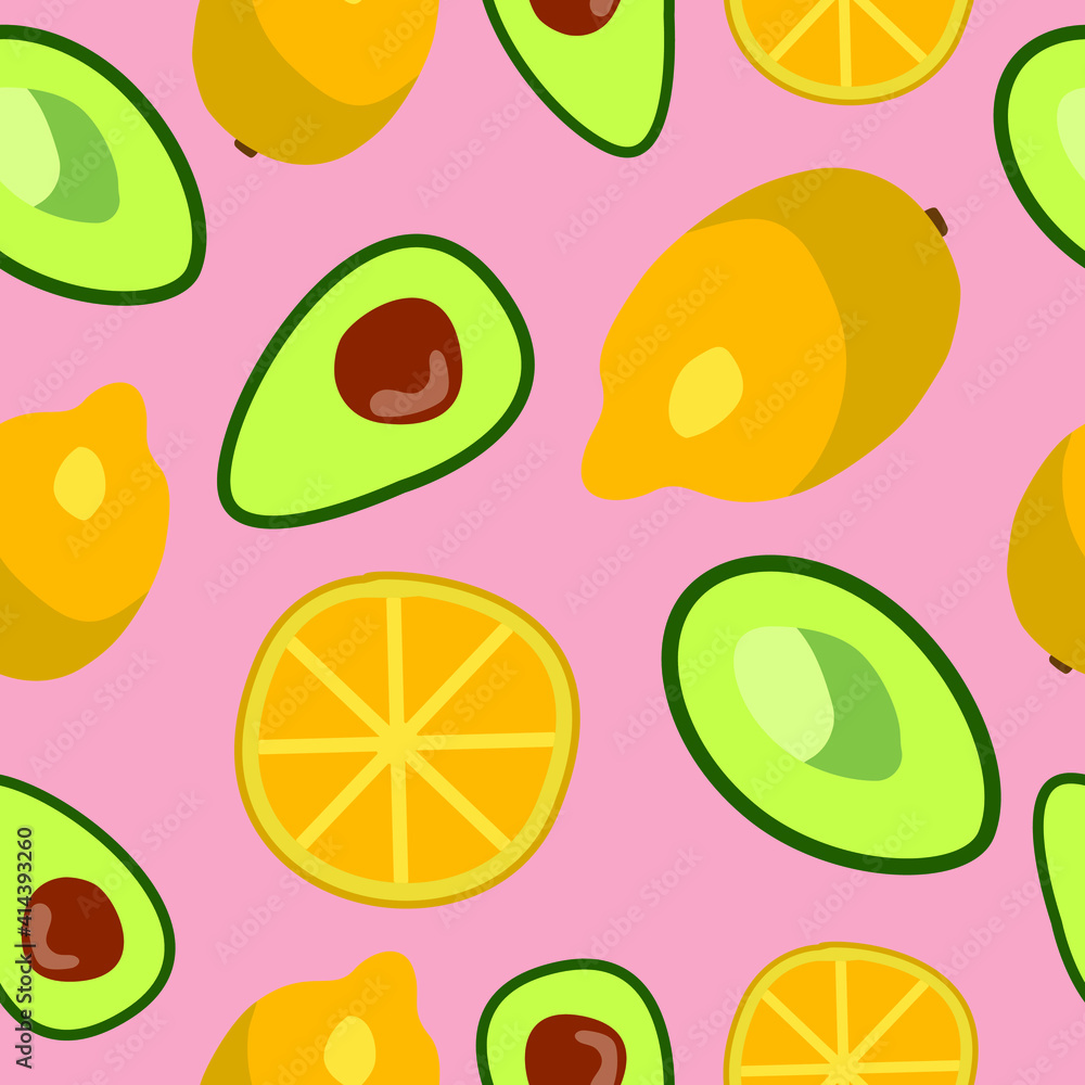 seamless pattern with avocado and lemon seamless pattern with avocado and lemon