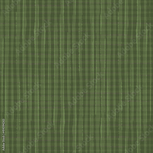 Woven crinkle cotton effect seamless vector pattern background. Sage green painterly plaid weave grid backdrop. Blended gingham modern mid century fabric style. Stylish burlap cloth all over print