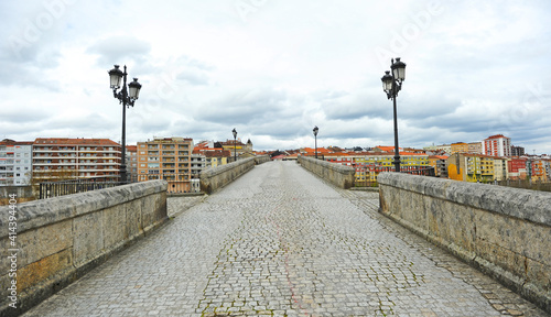 Puente medieval Puente romano Camino de Santiago camino sanabrés en Ourense Orense Galicia España photo