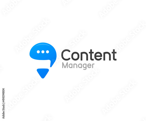 Content manager logo design. Speech bubble with pencil, writing blog vector design. Making content logotype