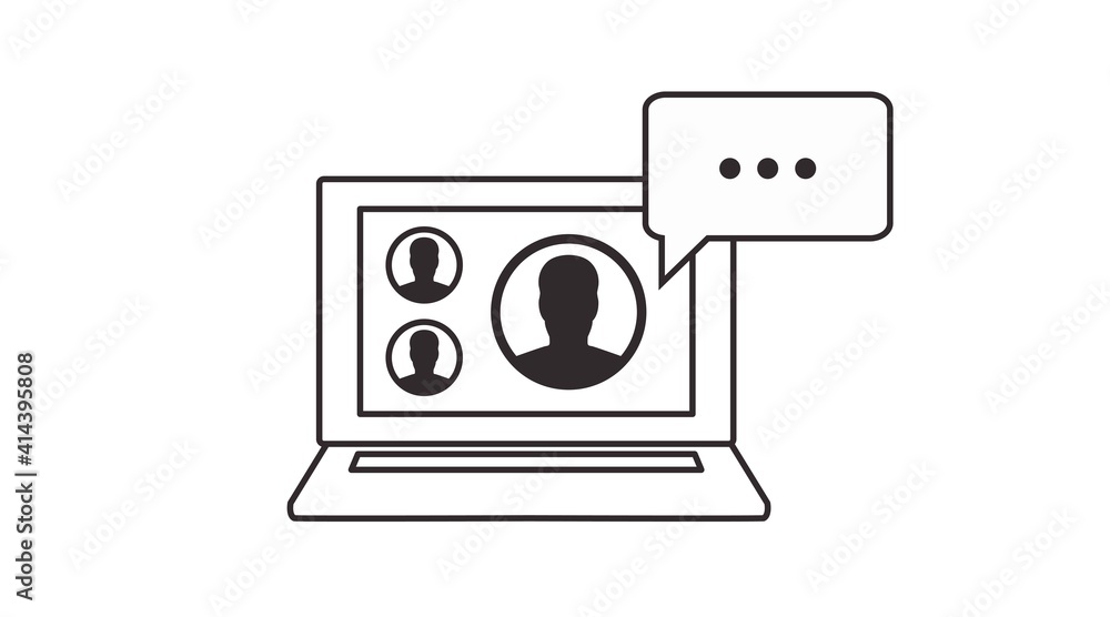 Communication Black and White Icon. Vector Isolated Illustration of a Laptop and a Videocall Communication Black and White Icon. Vector Isolated Illustration of a Laptop and a Videocall