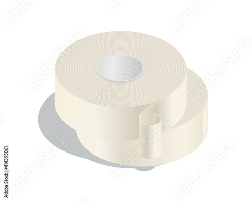 Isometric vector illustration masking tape rolls isolated on white background. Realistic insulation duct tape roll icon in flat cartoon style. Duct roll adhesive tape for packaging, repair, renovation