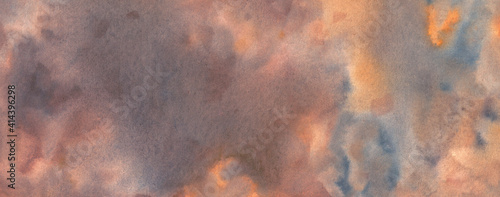 Fotografi Narrow art background of watercolor stains in natural colors