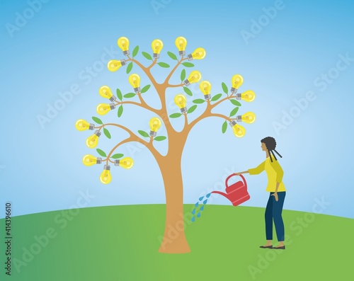 Watering tree with light bulbs. Vector illustration. EPS10.