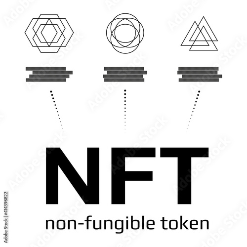 NFT non fungible tokens infographics isolated on white. Pay for unique collectibles in games or art. Vector illustration.