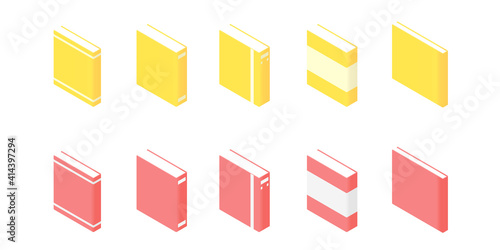 Book isometric - set of paperback literature with various hardcover isolated on white background. Education and reading concept - textbook for collecting studying scene.