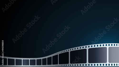 Realistic Cinema Background. Film strip in perspective. 3D isometric film strip. Vector template cinema festival or presentation with place for text. Design cinema movie festival poster, banner, flyer