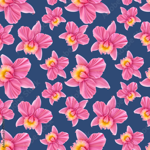 Tropical orchid flowers print background. © Natalia @themishaart
