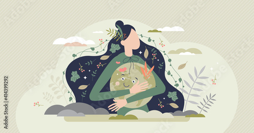 Mother earth as environmental ecological and green planet tiny person concept photo