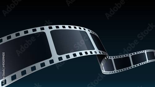 Modern cinema background with film strip. Realistic 3d film strip in perspective. 3D isometric film strip. Design cinema movie festival poster. Template for festival modern cinema with place for text.